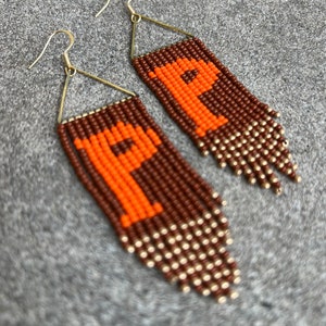 Beaded Fringe Padua Bruins on Triangle Earrings