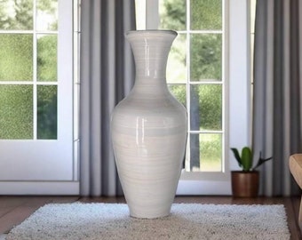 White handmade bamboo vase 60cm tall floor or table vase
