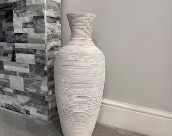 White handmade bamboo and seagrass vase 60cm tall floor or table vase