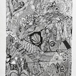 The View, 2023. Black and white line painting