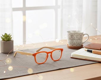 Orange Bamboo Reading Glasses – Eco-Friendly Lightweight Readers, Lightweight Readers, Reading Spectacles, Reading Accessories.