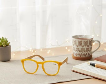 Yellow Bamboo Reading Glasses – Eco-Friendly Lightweight Readers, Bamboo Reading, Eco Readers, Sustainable Specs, Bamboo Frames, Readers