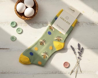 Bumble Bee Sage Ladies Bamboo Socks UK 3-9 | Eco-Friendly & Comfortable | Leila Eve London, ,  Sustainable Socks, Colourful Socks.