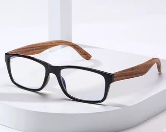 Black Frame Bamboo Arm Reading Glasses - Classic Eco Friendly Unisex Readers, Natural Wood Grain Eyeglasses,  Eco Readers