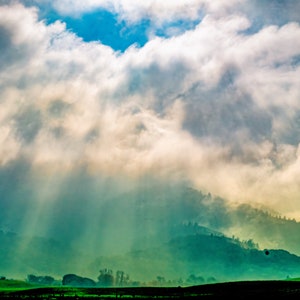 Western Marin County Hills sunlight  rays showing through mist stormy sunset fine art photo paper canvas acrylic metal 8 x 10" to 40x90"
