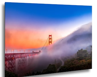 Golden Gate Bridge Sonnenuntergang Sonnenaufgang mit Nebel Fine Art Druck Papier Leinwand Acryl Metall