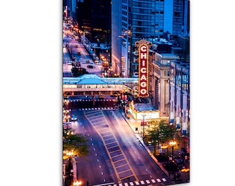 Chicago Theater Neon Sign Print - Nighttime Aerial Cityscape