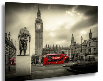 Big Ben London Bus Churchill Statue Fine Art Print (Canvas, Metal, Acrylic)