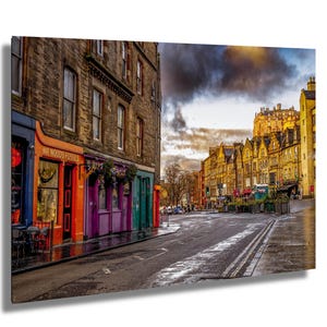 Edinburgh Wall Art: Vibrant Cowgate Shops and  Endinburgh Castle - Scotland Photo Print