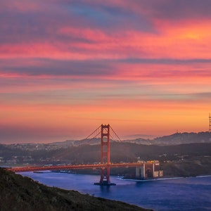 Golden Gate Bridge San Francisco durante il tramonto color rosa fotografia artistica grande parete arte, tela, acrilico, carta, stampe su metallo regalo