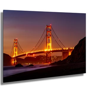 Golden Gate Bridge San Francisco at night from Baker Beach art print on canvas acrylic paper metal