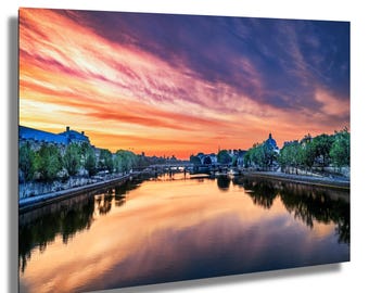 Paris Cityscape Print: Sunrise on the Seine River (Canvas Wall Art)