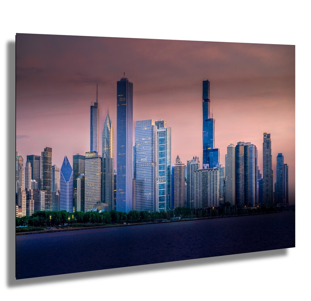 Chicago Skyline Print: Sunset Cityscape (gold and Rose Colors) - Etsy