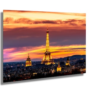 Eiffel Tower Fine Art photograph of Eiffel Tower Paris at sunset  with panorama of city for francophile gift on paper canvas metal acrylic