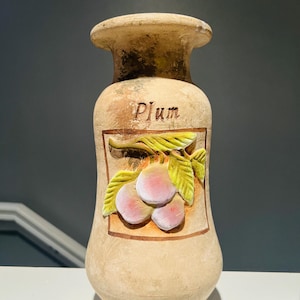 Vintage Plum Fruit Ceramic Kitchen Canister 11.5”|Italian Country Style| Raised 3D Fruit Jar|Tuscan Farmhouse Decor|Recycled Kitchen Storage