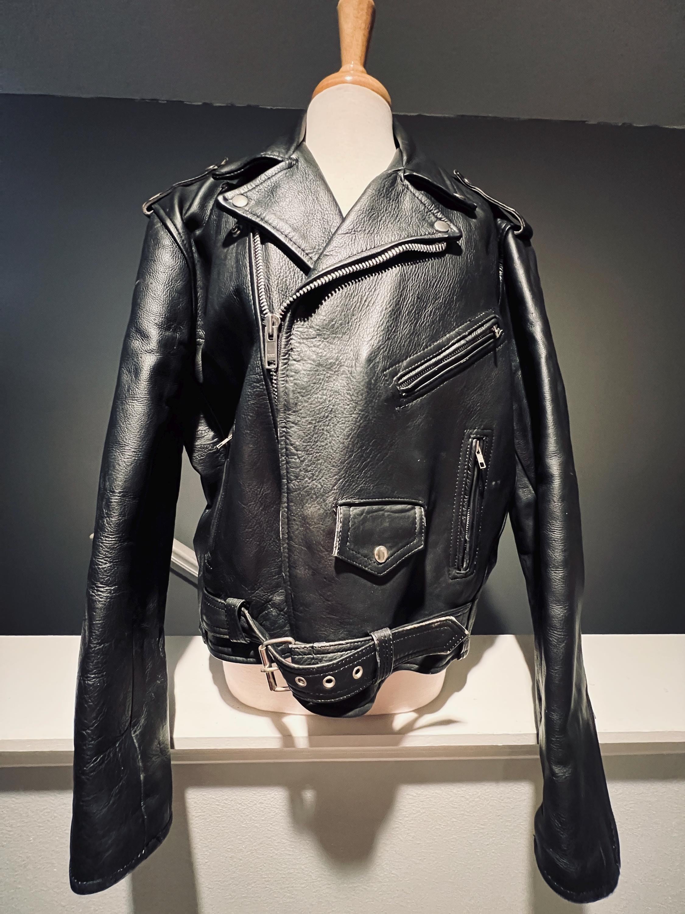 Vintage 80s Leather Moto Jacket: Men's Size 48, Unisex Biker Style