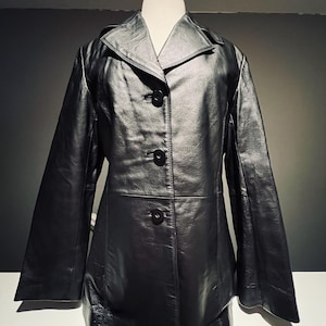 Worthington Black Leather Blazer Jacket | Women’s Large | Vintage Style | 3-Button Front | Pre-Loved | FREE Shipping