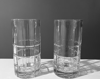 Vintage Anchor Hocking Plaid Tumblers: Mid-Century Modern Drinkware Set