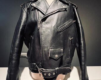 Vintage 80s Leather Moto Jacket: Men's Size 48, Unisex Biker Style