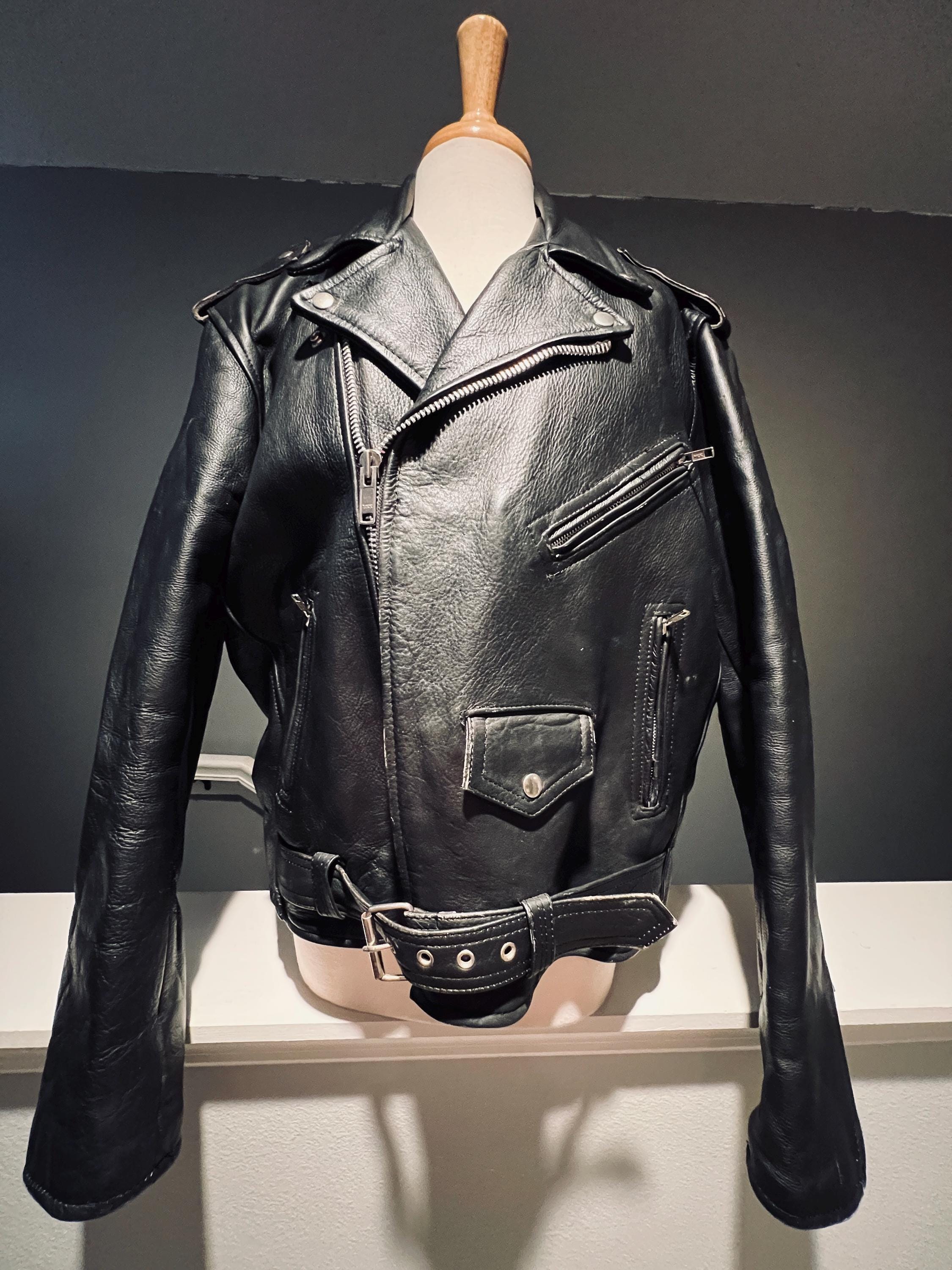 Vintage 80s Leather Moto Jacket: Men's Size 48, Unisex Biker Style