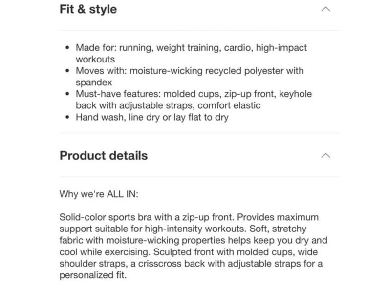 Puede incluir: Detalles del producto para un sujetador deportivo de color liso con cremallera frontal. Incluye copas moldeadas, tirantes ajustables y tejido que absorbe la humedad. Dise&ntilde;ado para entrenamientos de alta intensidad, ofrece m&aacute;xima sujeci&oacute;n y un ajuste personalizado.