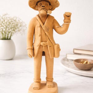 Signed Antonio Miguel Terracotta Sculpture – Brazilian Folk Art, 13" Vintage Barro Figurine