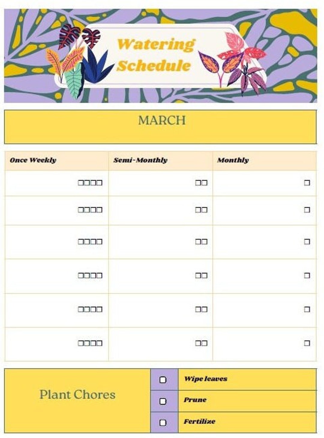 Indoor Plant Watering Schedule Printable - Etsy