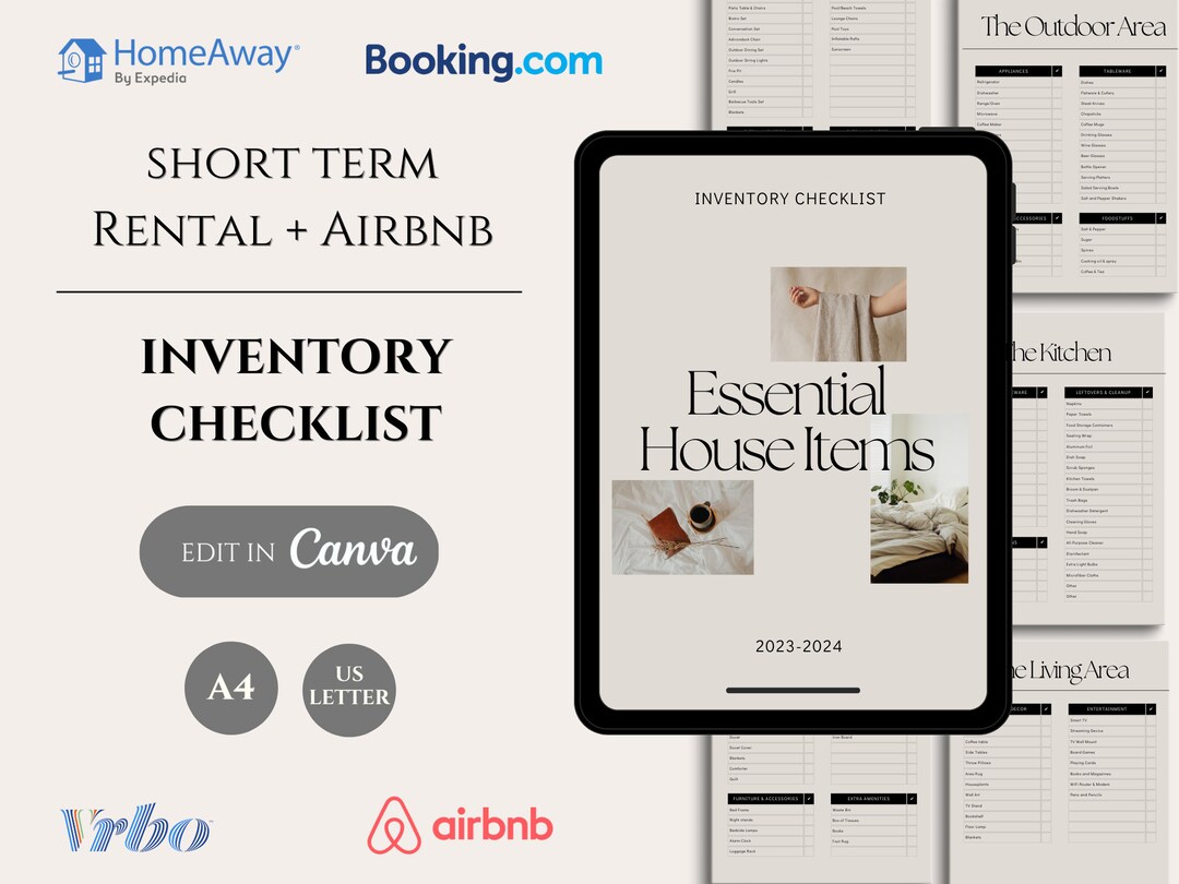 Airbnb Essential Items Checklist Canva Template Vrbo Checklist Short