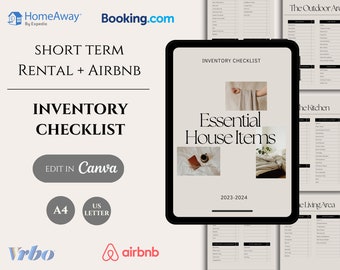 Checklista för viktiga Airbnb-saker Canva-mall | Checklista för Vrbo | Checklista för korttidsuthyrning | hyresbostad på Airbnb | gästbok på Airbnb