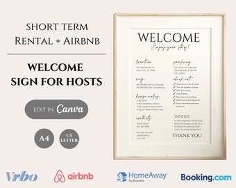 Willkommensschild für Airbnb-Gastgeber, druckbare Ferienwohnung, Gast-Ankunfts-Poster, Vorlage für VRBO, Dinge zu wissen, Strand-Hausordnung, Wifi