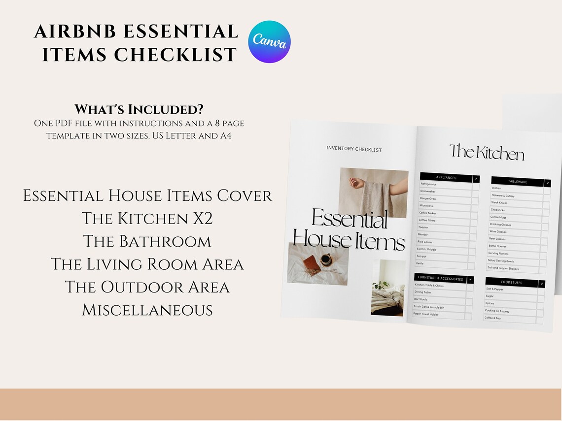 Airbnb Essential Items Checklist Canva Template Vrbo Checklist Short