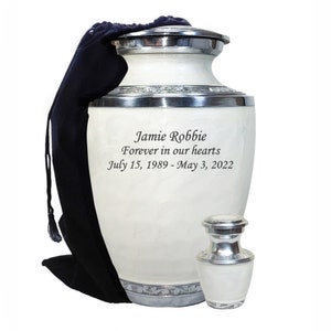 Pearl Beauty Human Funeral Cremation Urn, Urns For Human Ashes, Large Pearl Urn With Personalization and Velvet Bag- Multiple Sizes