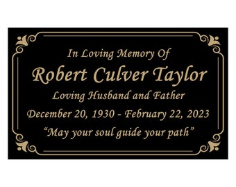 Black and Gold Memorial Plaque in Multiple Sizes, Bench Plate, Urn Plaque, Tree Plaque, commemorative marker,