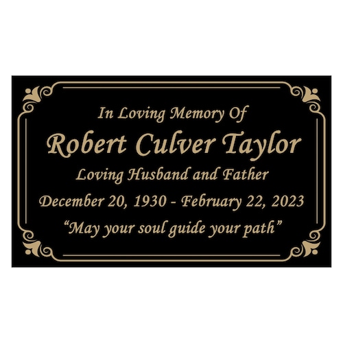 Black and Gold Memorial Plaque in Multiple Sizes, Bench Plate, Urn Plaque, Tree Plaque, commemorative marker,