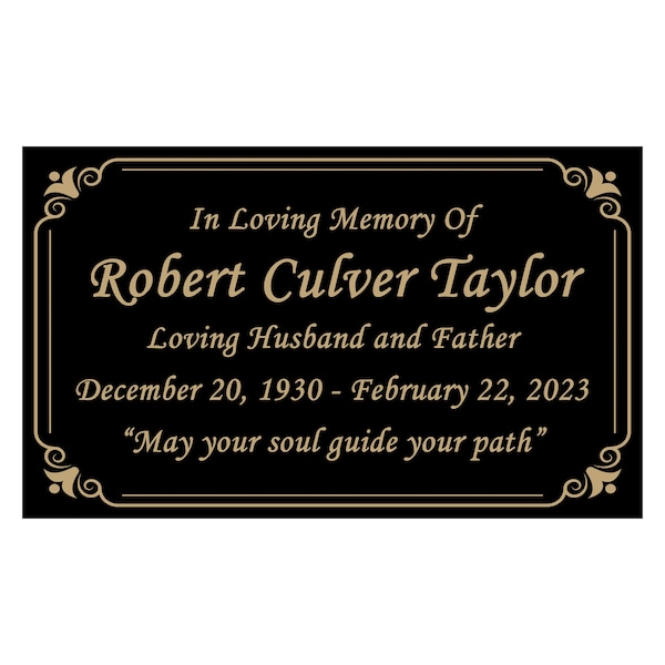 Black and Gold Memorial Plaque in Multiple Sizes, Bench Plate, Urn Plaque, Tree Plaque, commemorative marker,