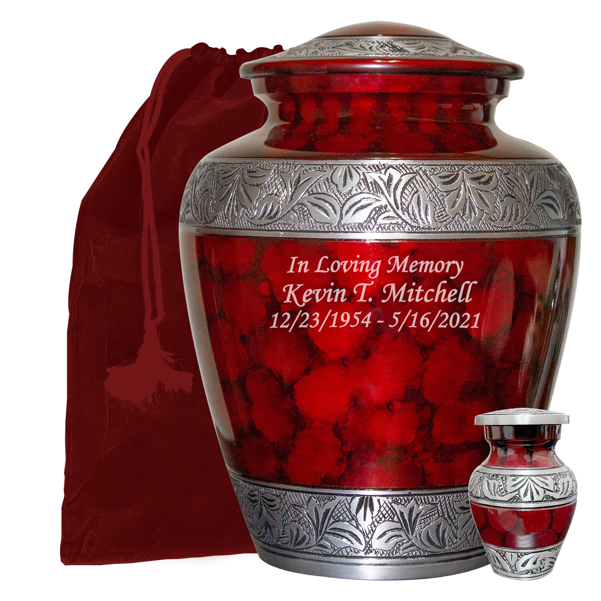 Red Funeral Cremation Urn, Urns for Human Ashes, Large Custom Ash Urn ...