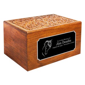 Horse Wooden Cremation Urn With Personalized Plaque