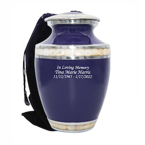 Purple Human Funeral Cremation Urn, Urns For Human Ashes, Large Lavender Urn With Personalization and Velvet Bag