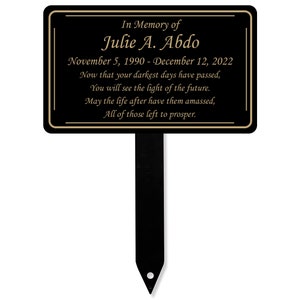 Memorial Plaque With Stake, Metal Grave Marker, Long Lasting Remembrance Plaque, Black and Gold Personalized Outdoor, Indoor Memorial Plate