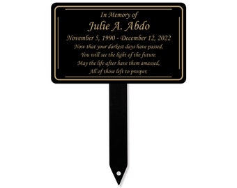 Memorial Plaque With Stake, Metal Grave Marker, Long Lasting Remembrance Plaque, Black and Gold Personalized Outdoor, Indoor Memorial Plate