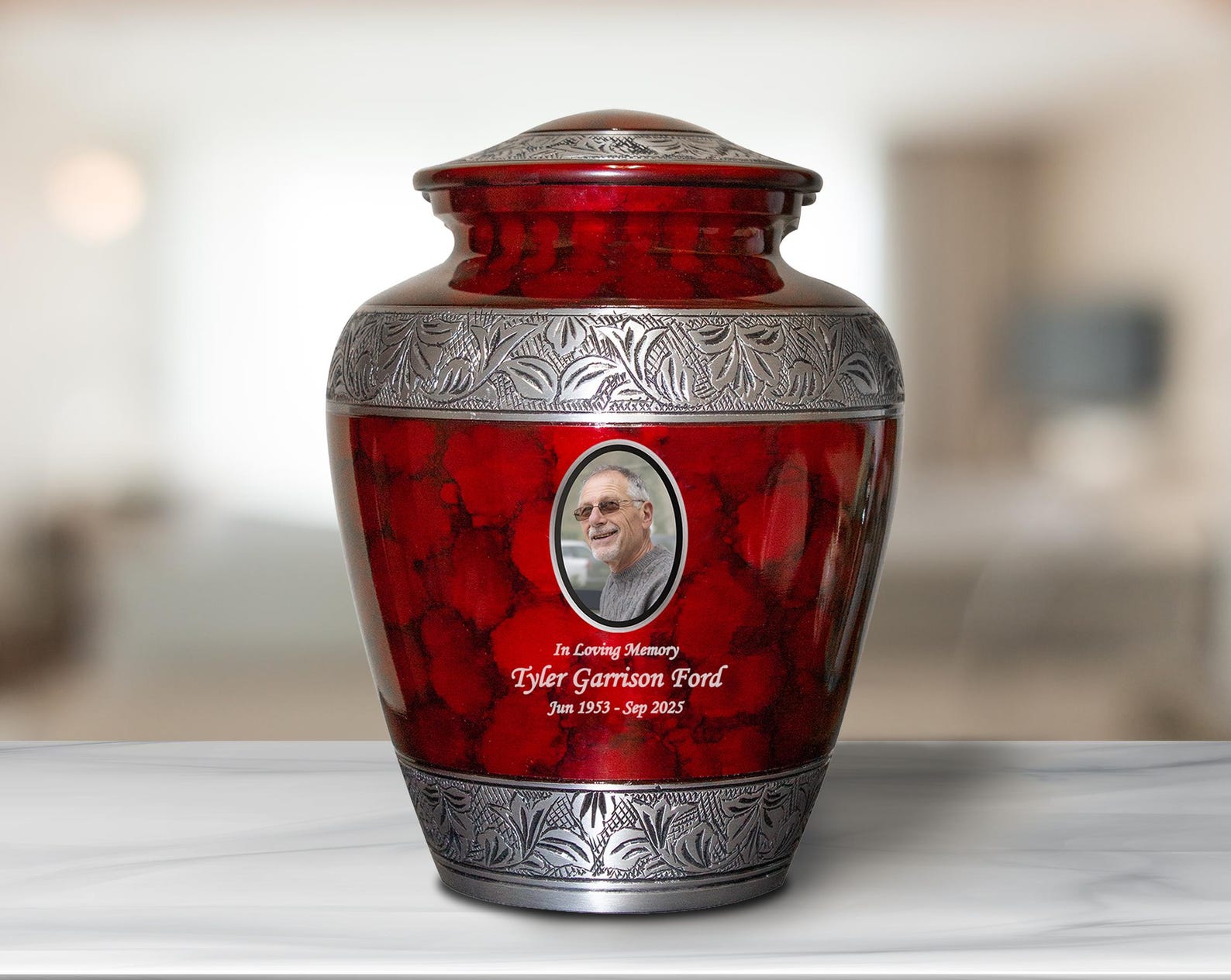Red Funeral Cremation Urn, Urns for Human Ashes, Large Custom Ash Urn ...