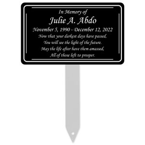 Memorial Plaque With Stake, Metal Grave Marker, Long Lasting Remembrance Plaque, Black and White Personalized Outdoor, Indoor Memorial Plate