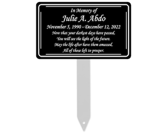 Memorial Plaque With Stake, Metal Grave Marker, Long Lasting Remembrance Plaque, Black and White Personalized Outdoor, Indoor Memorial Plate