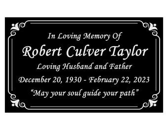 Black and White Memorial Plaque in Multiple Sizes, Bench Plate, Urn Plaque, Tree Plaque, commemorative marker,