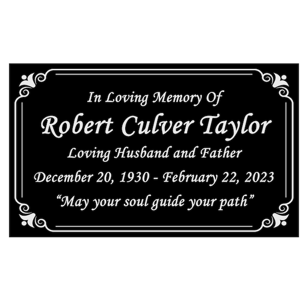 Black and White Memorial Plaque in Multiple Sizes, Bench Plate, Urn Plaque, Tree Plaque, commemorative marker,