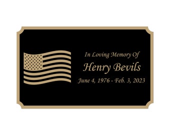 American Flag Memorial Plaque in Multiple Sizes, Bench Plate, Urn Plaque, Tree Plaque, commemorative marker,