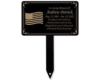 Veteran Solider Patriotic Flag Memorial Stake, Memorial Plaque With Stake, Metal Grave Marker, Sympathy Plaque, Veteran Loss