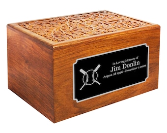 Baseball Wooden Cremation Urn With Personalized Plaque