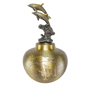 Dolphin Funeral Cremation Urn Keepsake,  Solid Brass Urns for Human Ashes, Small Size