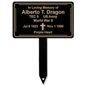 Placa conmemorativa cruzada con estaca, marcador de tumbas de metal, placa de recuerdo, exterior personalizado en negro y oro, placa conmemorativa interior